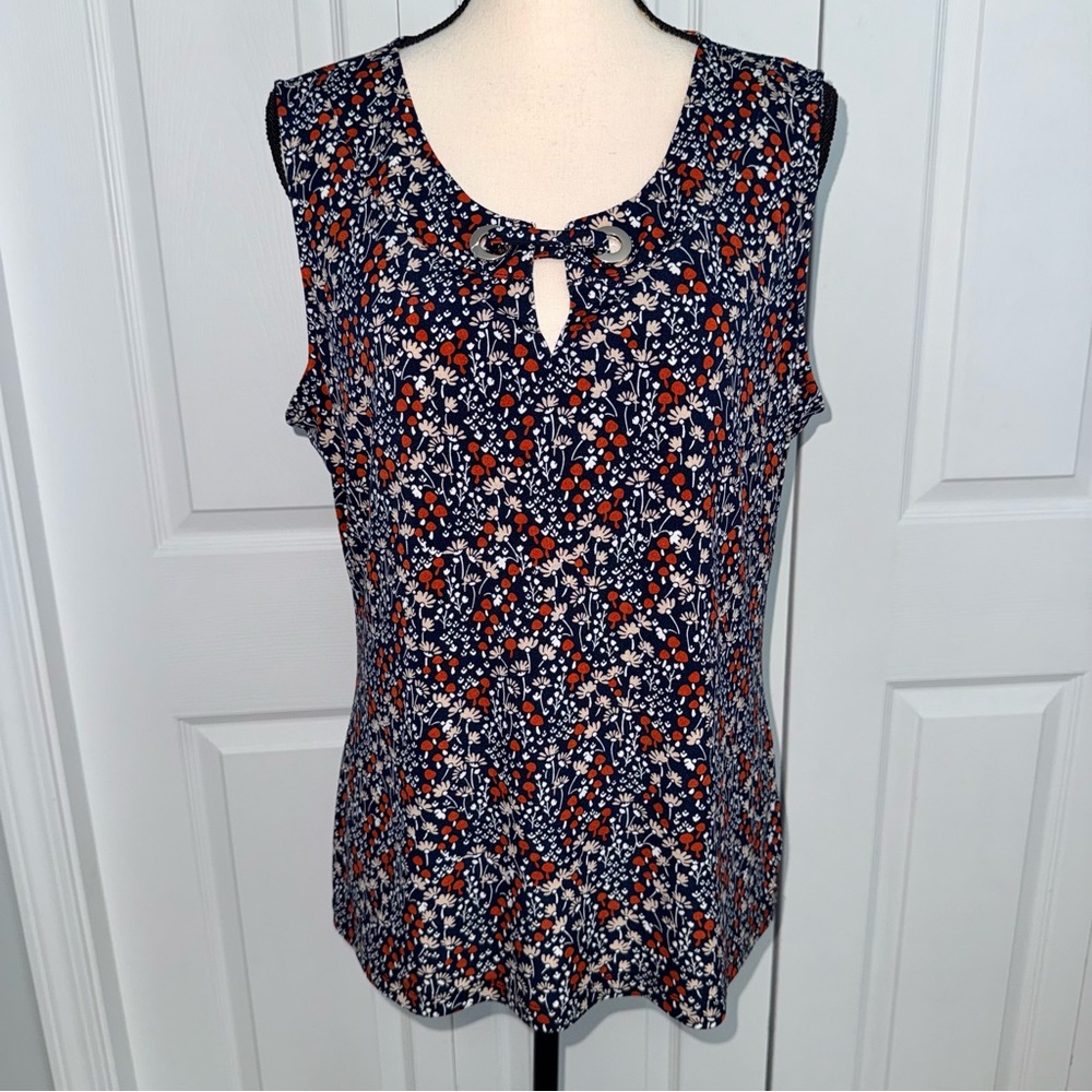 Tommy Hilfiger Navy Mushroom & Floral Sleeveless Keyhole‎ Top - XL